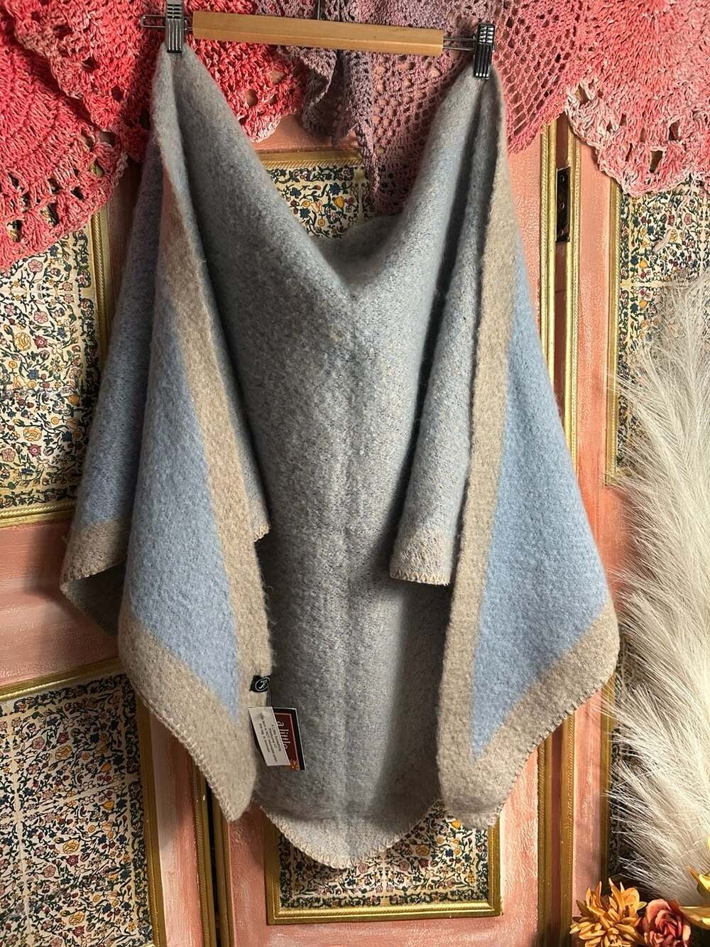 Ps by Paul smith Two Tone Poncho Shawl Blue Tan